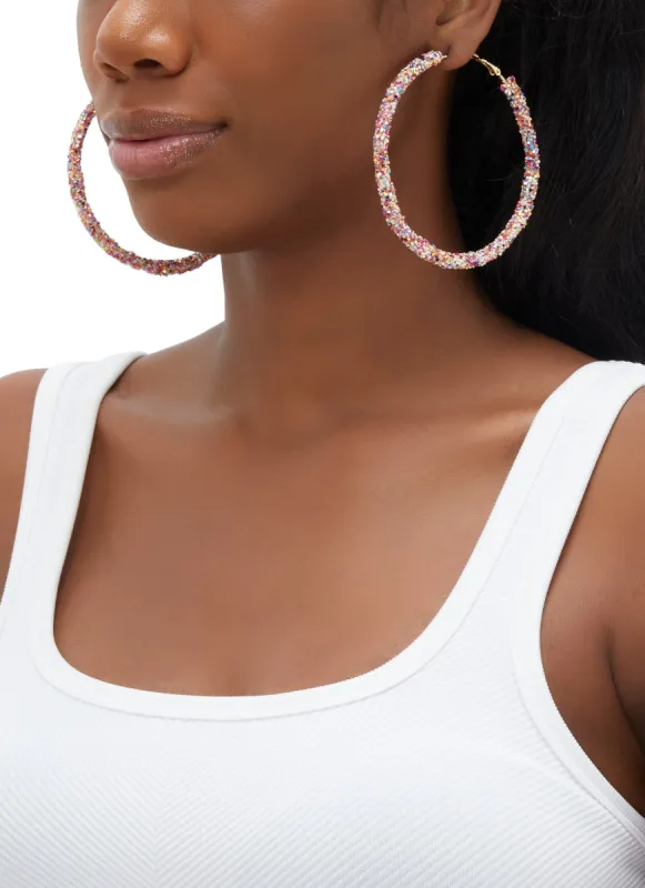 Glitter Oversized Hoop Earrings sold by Rainbow