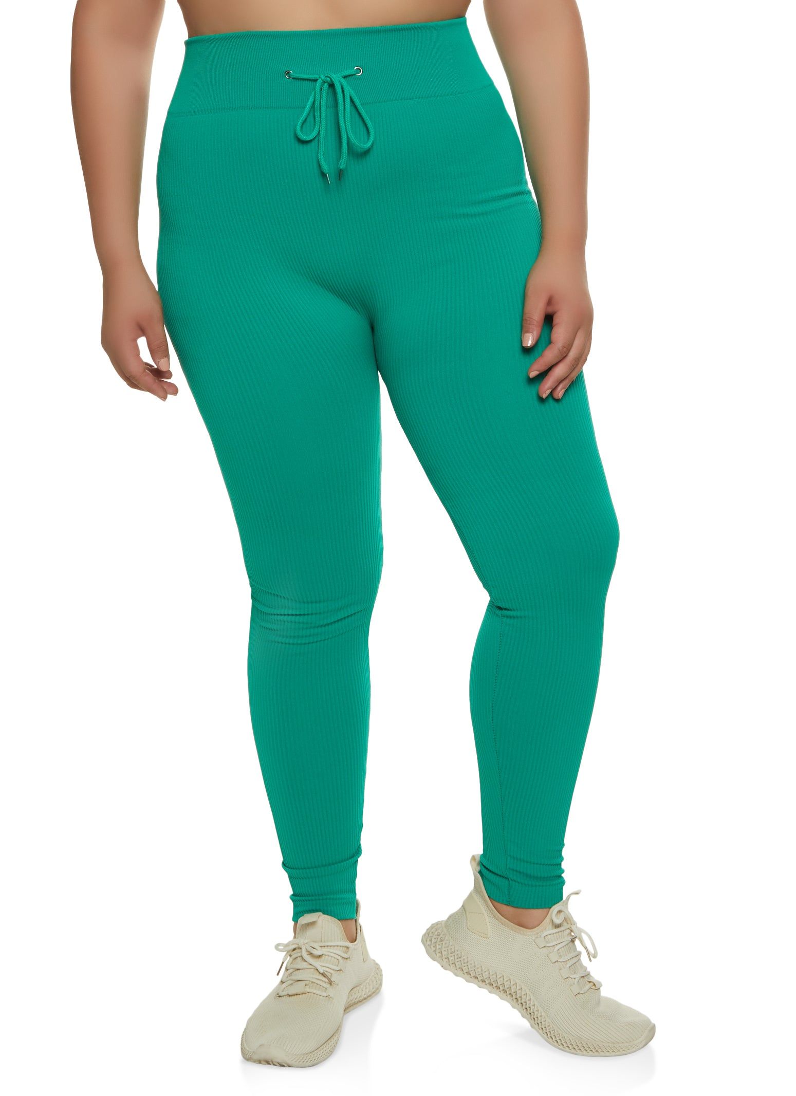 Plus Size Ribbed Faux Drawstring Leggings sold by Rainbow