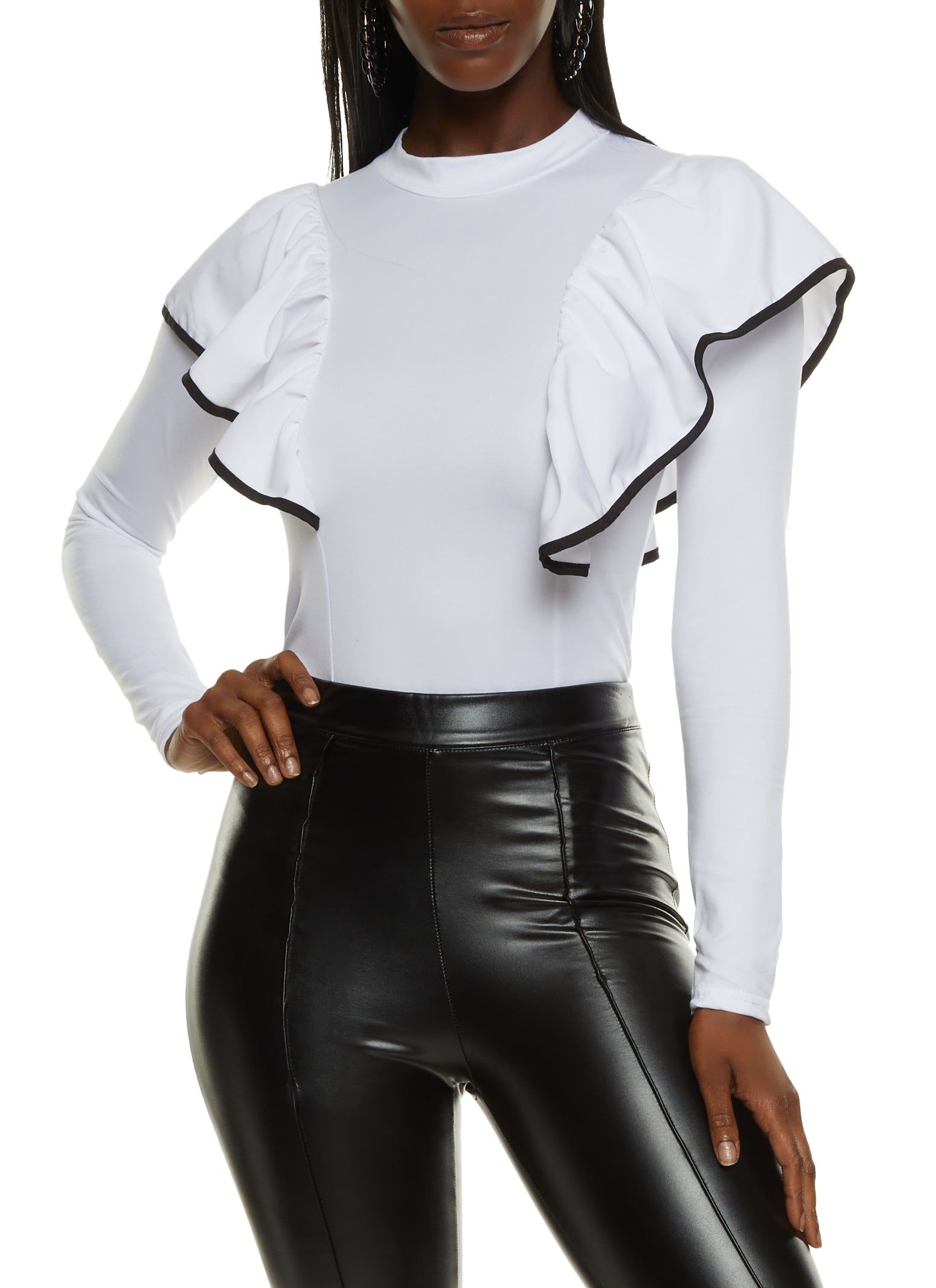 Contrast Trim Ruffle Shoulder Bodysuit sold by Rainbow product image thumbnail 2