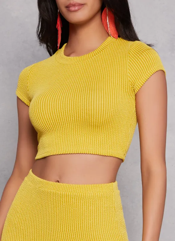 Ribbed Short Sleeve Crop Top sold by Rainbow