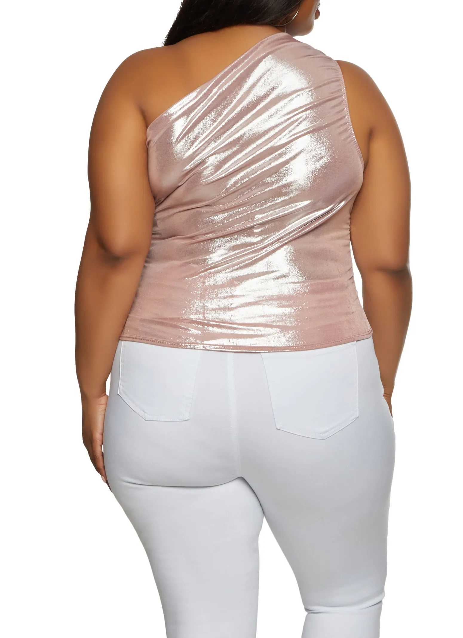 Plus Size Metallic Foil Ruched One Shoulder Top sold by Rainbow product image thumbnail 2