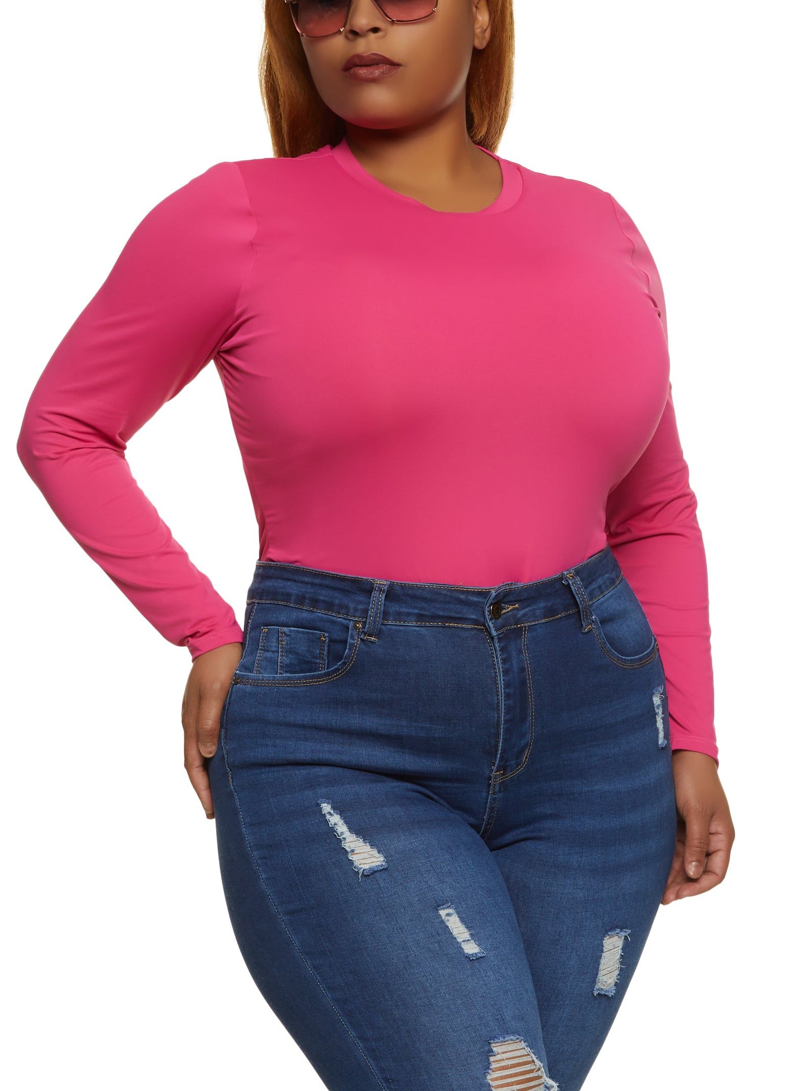 Plus Size Solid Long Sleeve Bodysuit sold by Rainbow product image thumbnail 2