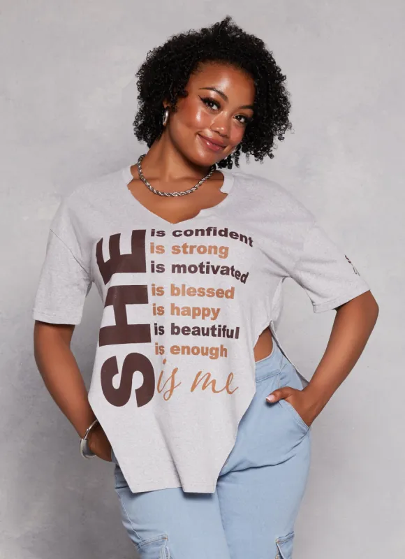 Plus Size She Is Me Hanky Hem Graphic Tee sold by Rainbow