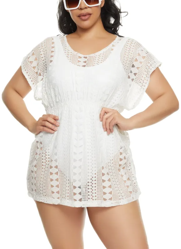 Plus Size Patterned Crochet Cover Up Kimono sold by Rainbow