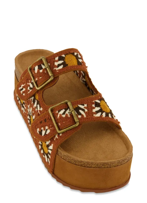 Boho Crochet Cork Detail Platform Footbed Sandals sold by Rainbow