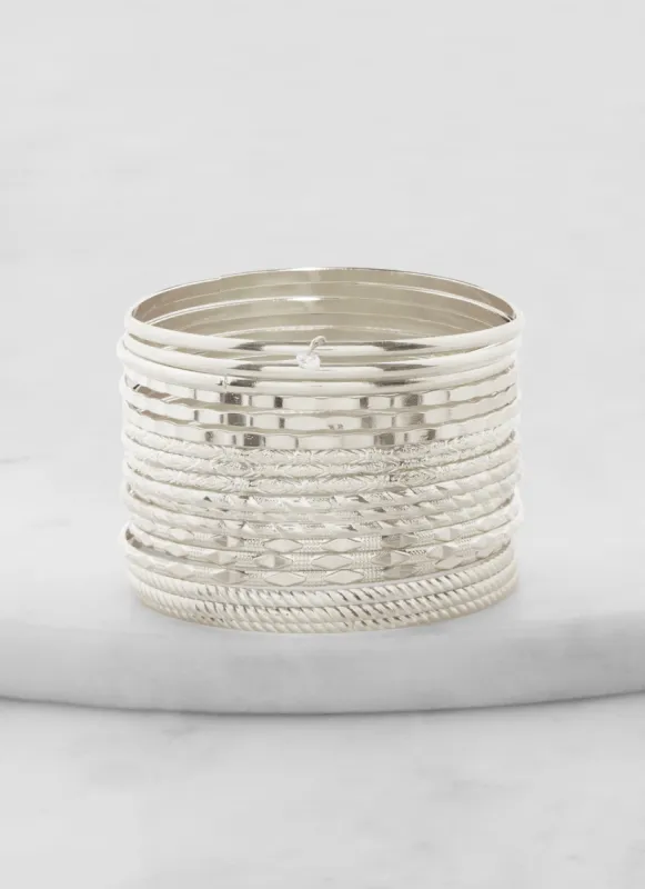 Cubic Zirconia Textured Metallic Bangles Set sold by Rainbow
