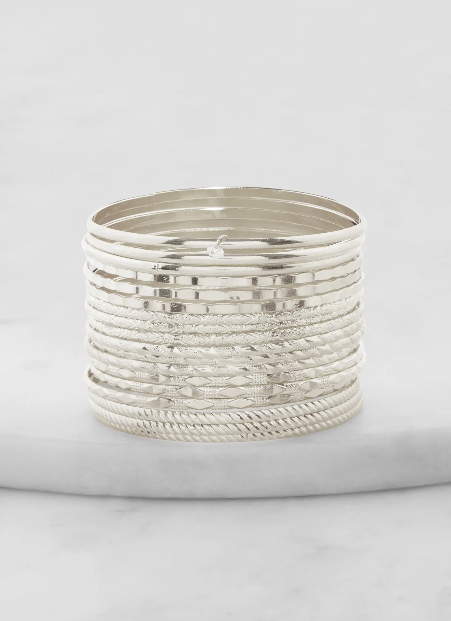 Cubic Zirconia Textured Metallic Bangles Set sold by Rainbow