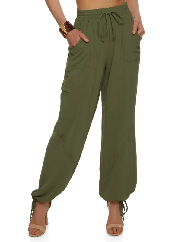 High Waisted Tie Hem Wide Pants sold by Rainbow