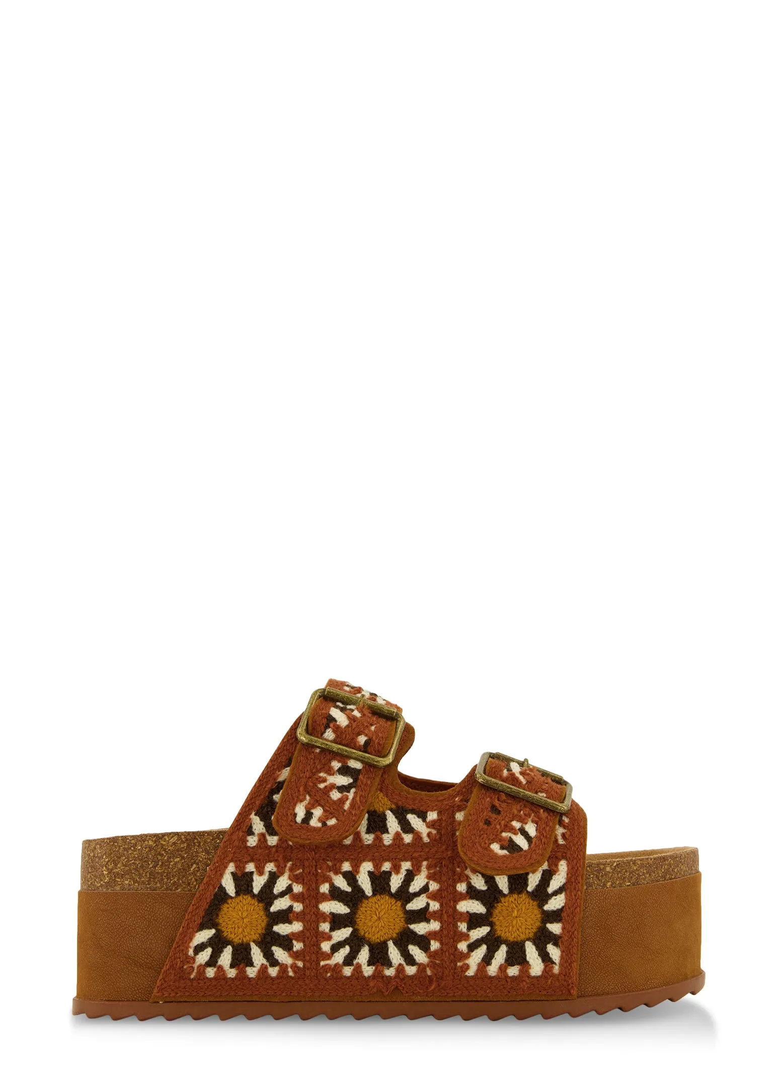 Boho Crochet Cork Detail Platform Footbed Sandals sold by Rainbow product image thumbnail 2