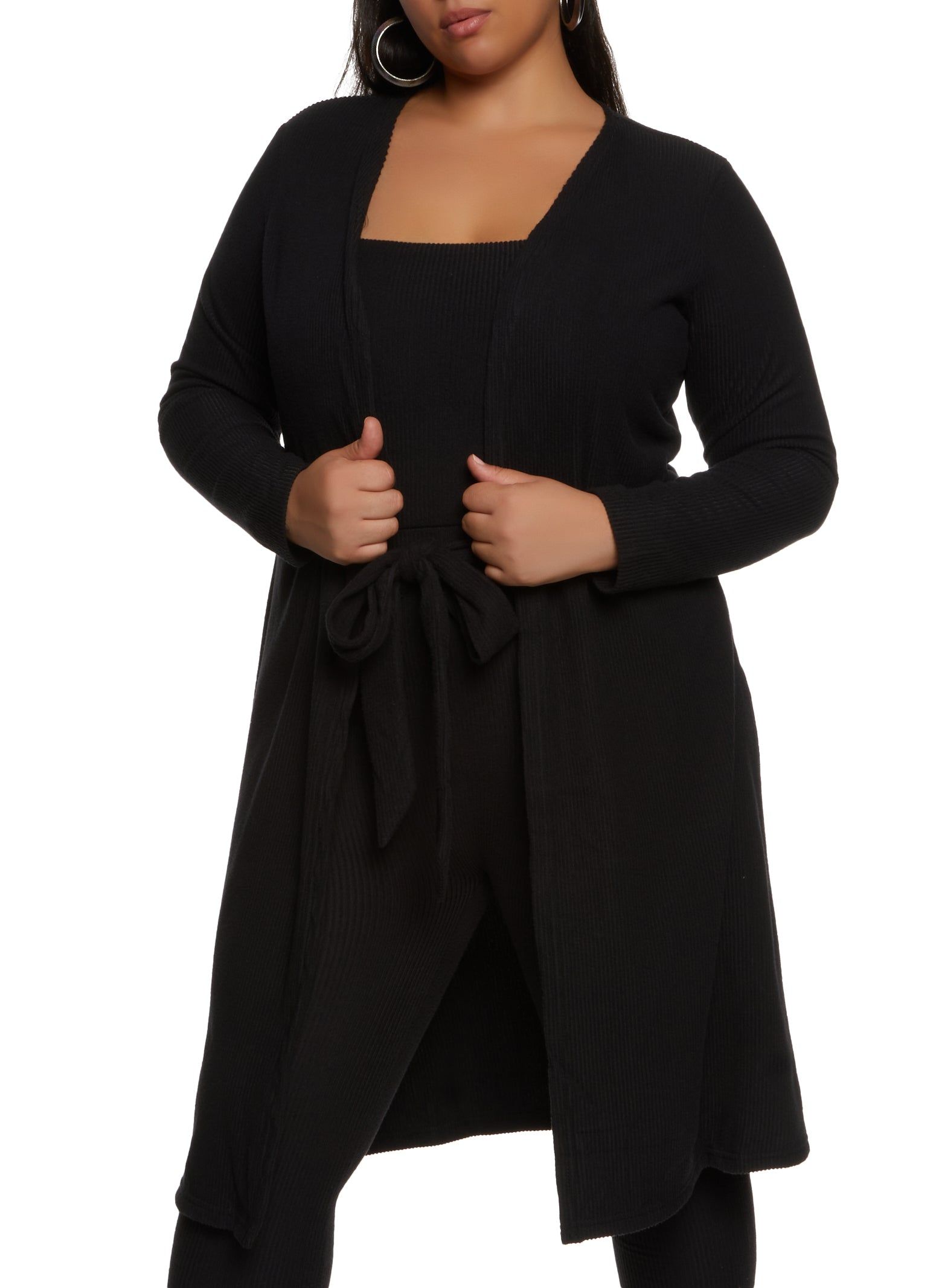 Plus Size Solid Brushed Ribbed Knit Duster sold by Rainbow