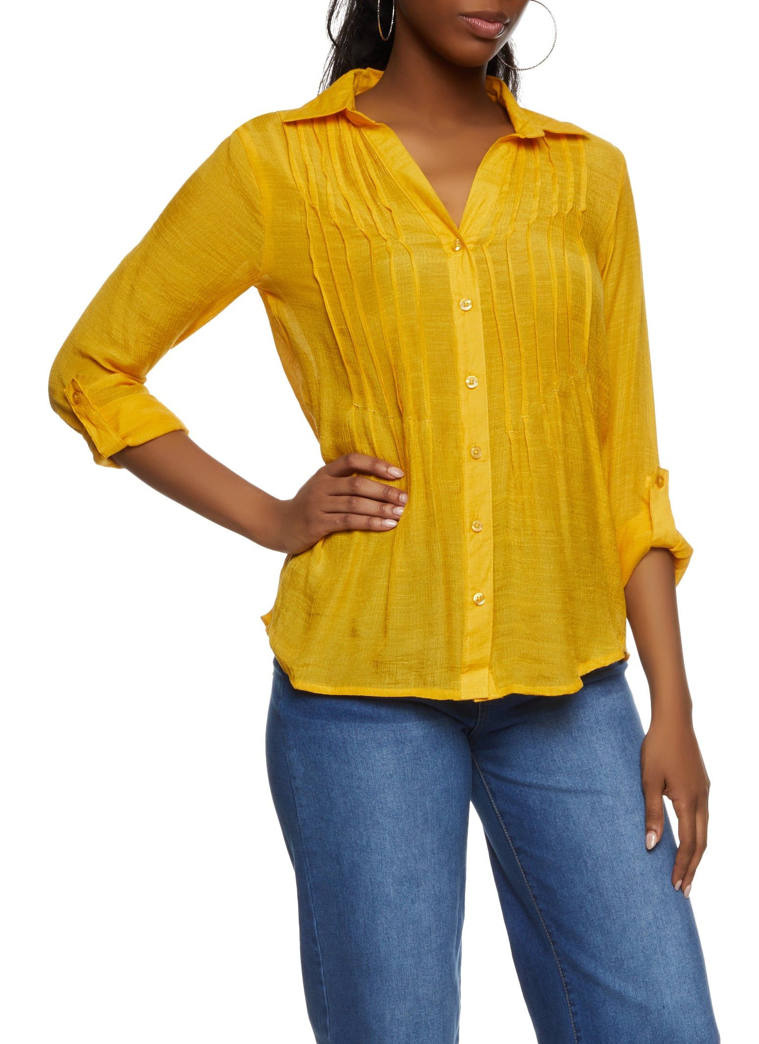 Pintuck Button Front Shirt sold by Rainbow