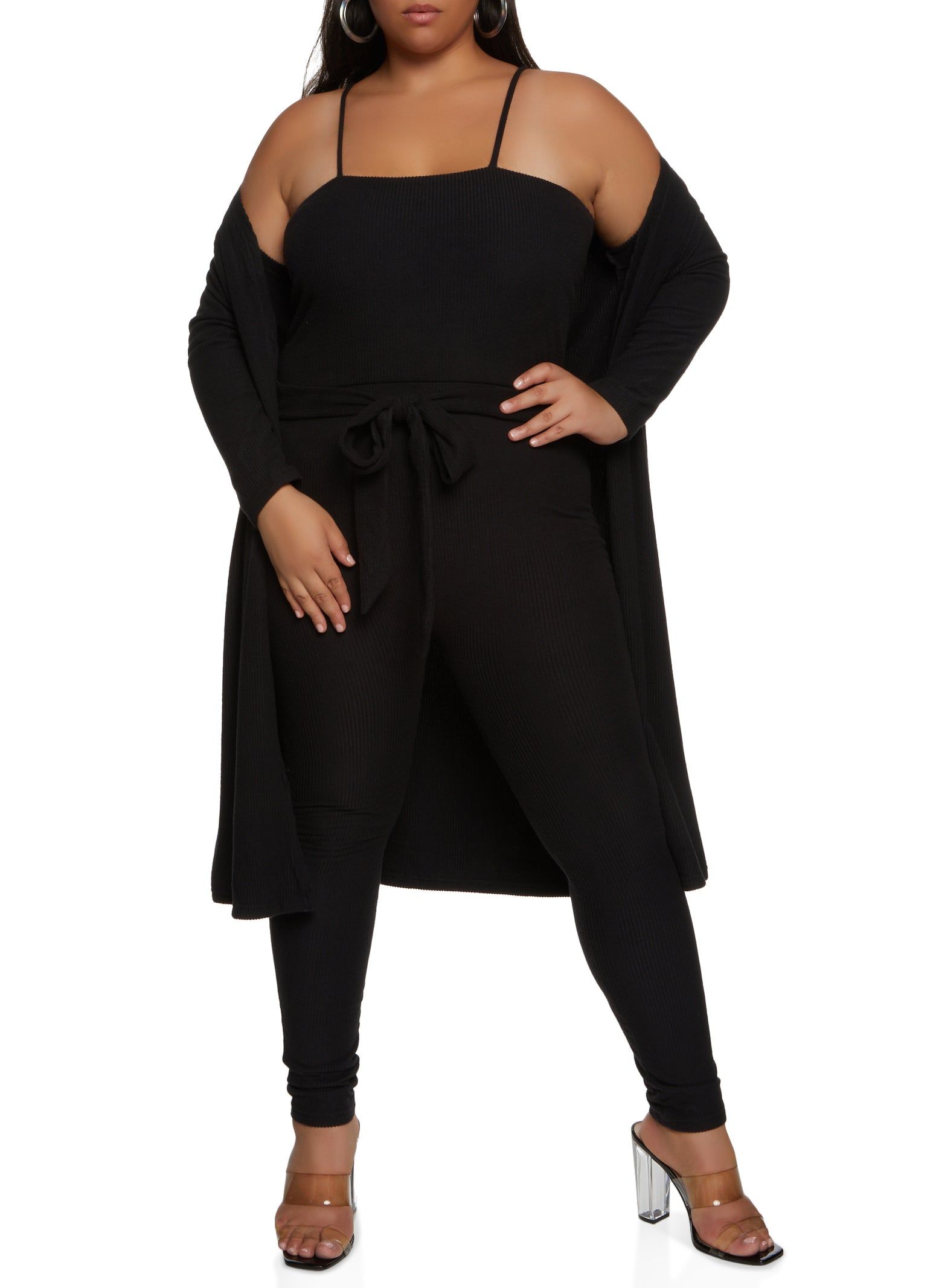 Plus Size Solid Brushed Ribbed Knit Duster sold by Rainbow product image thumbnail 2