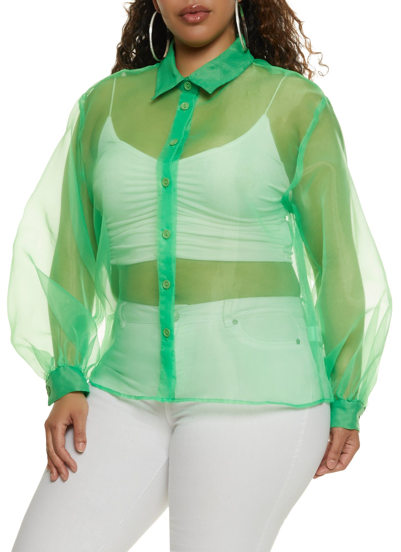 Plus Size Organza Button Front Shirt sold by Rainbow