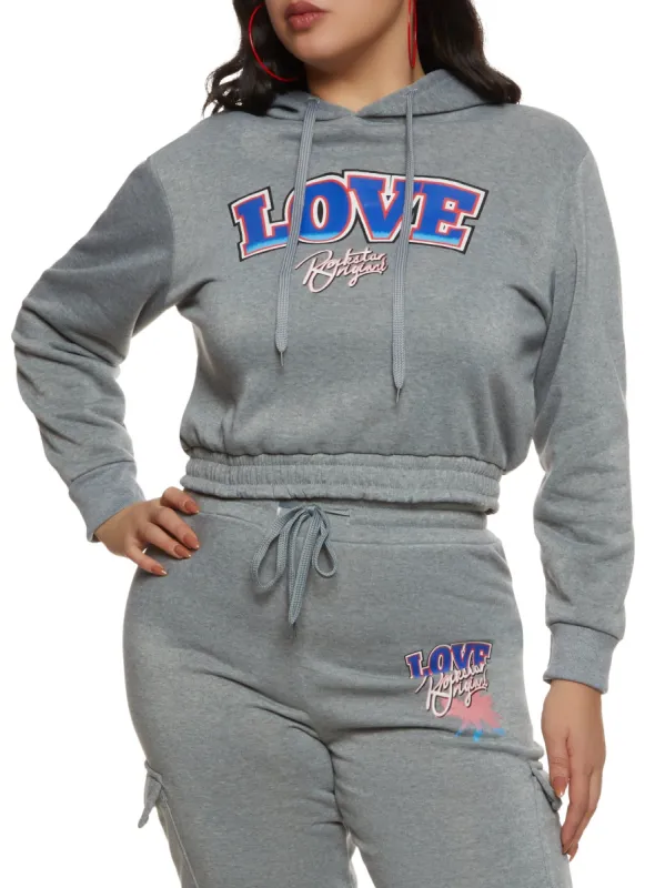 Plus Size Love Cropped Graphic Hoodie sold by Rainbow