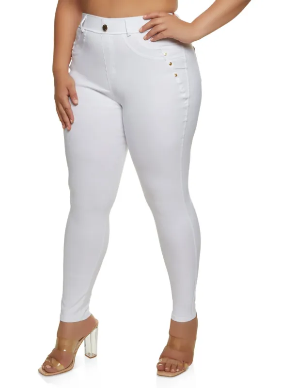 Plus Size Studded Detail Push Up Pull On Pants sold by Rainbow