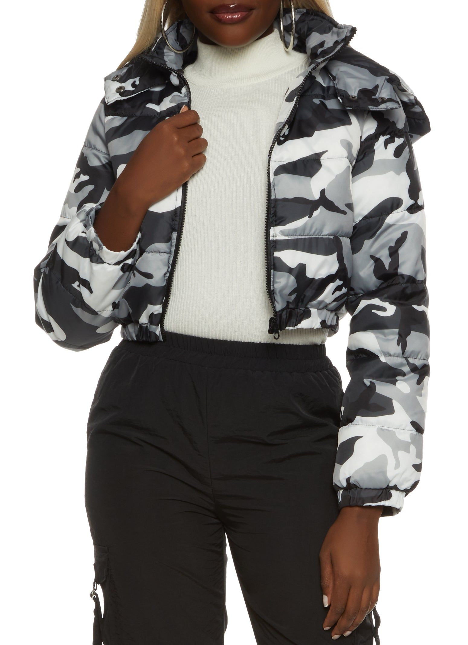Camo Cropped Puffer Jacket sold by Rainbow