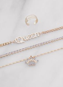 Rhinestone Queen Chain Anklet Trio with Toe Ring sold by Rainbow