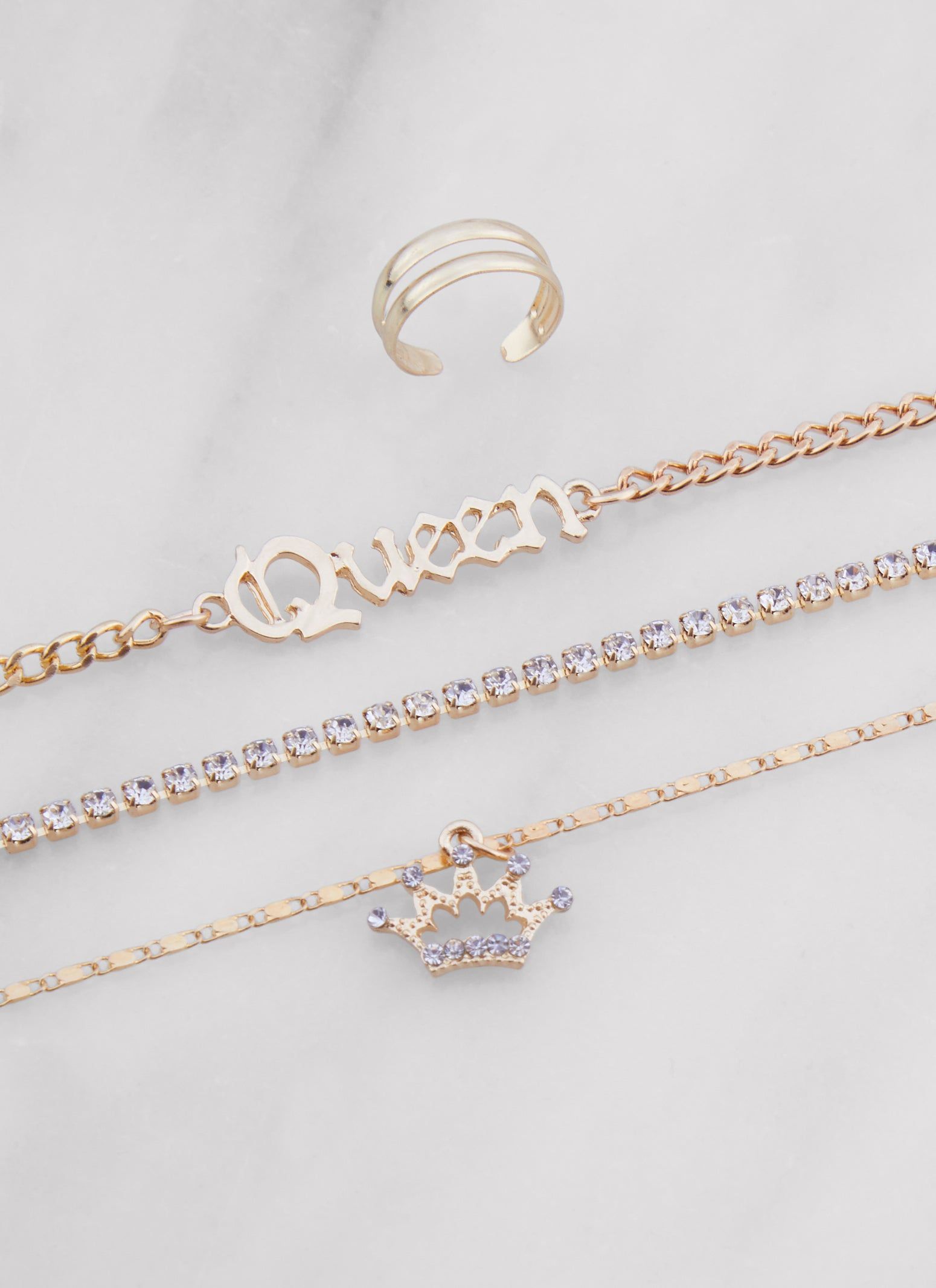 Rhinestone Queen Chain Anklet Trio with Toe Ring sold by Rainbow product image thumbnail 2