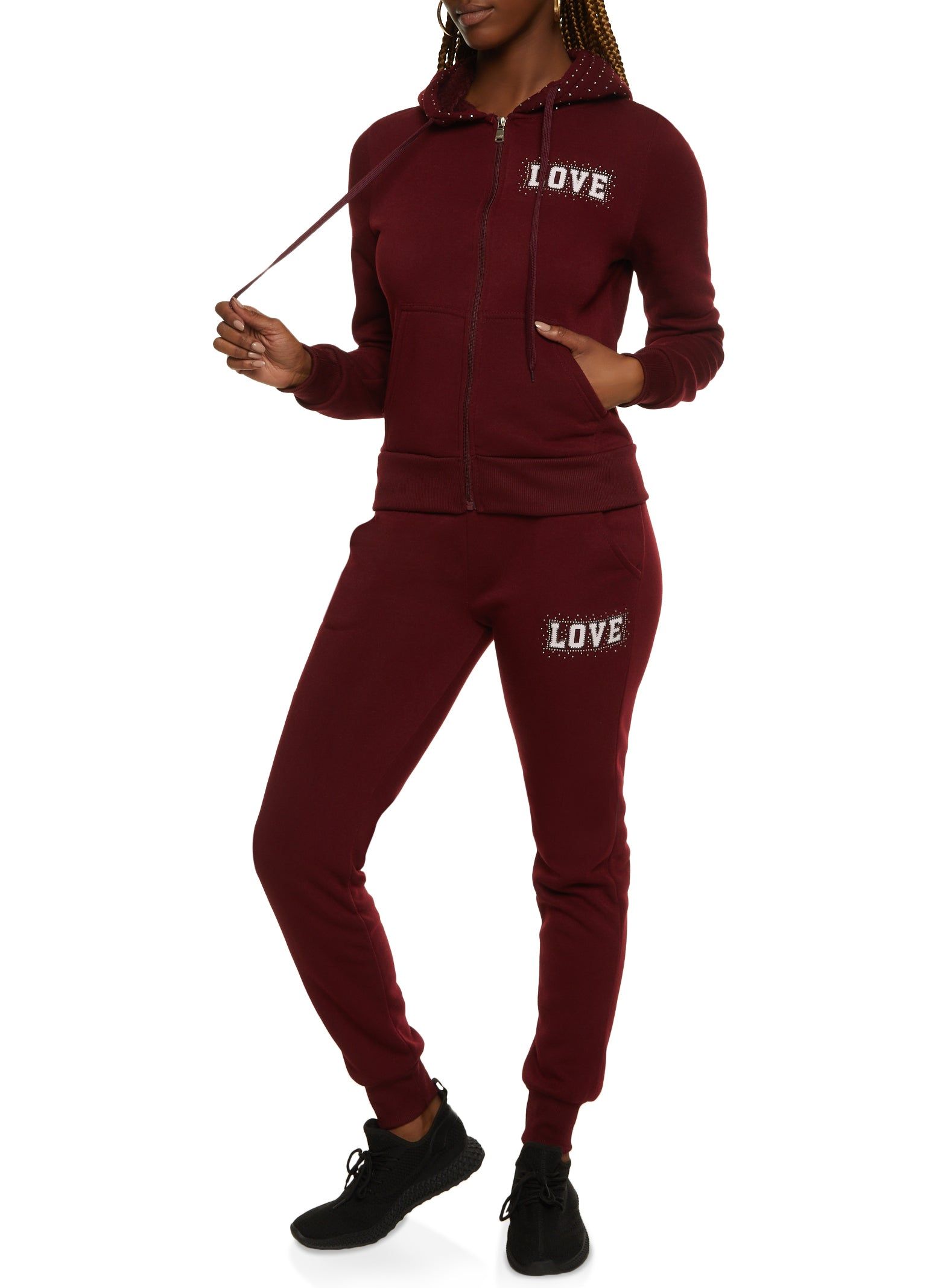 Love Rhinestone Faux Fur Lined Graphic Hoodie sold by Rainbow product image thumbnail 2