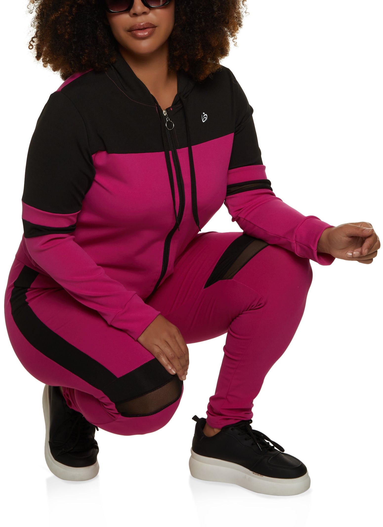 Plus Size Color Block Zip Front Hooded Track Jacket sold by Rainbow product image thumbnail 2