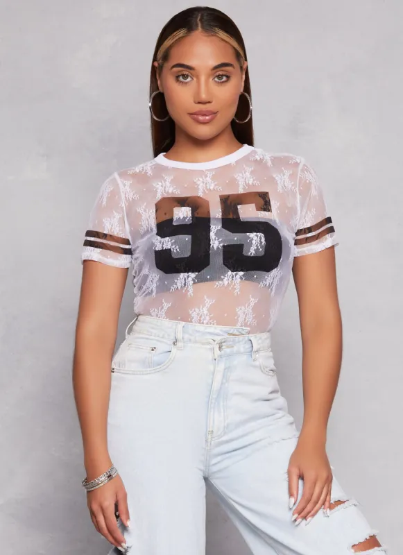 Varsity Stripe Short Sleeve Lace Tee sold by Rainbow