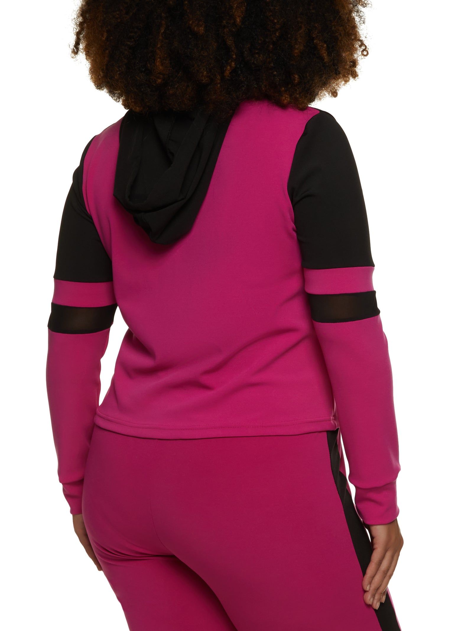 Plus Size Color Block Zip Front Hooded Track Jacket sold by Rainbow product image thumbnail 3