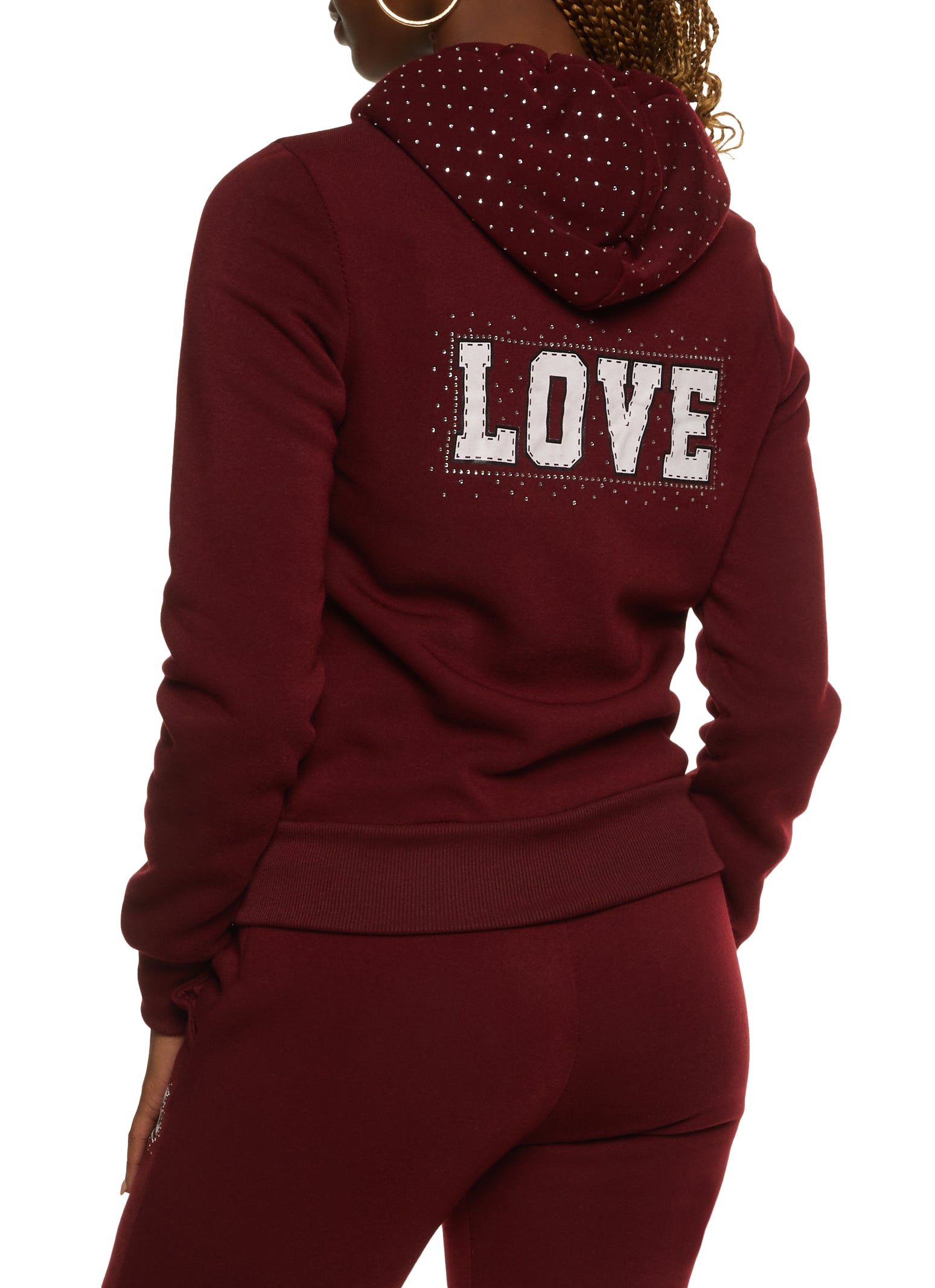 Love Rhinestone Faux Fur Lined Graphic Hoodie sold by Rainbow product image thumbnail 3