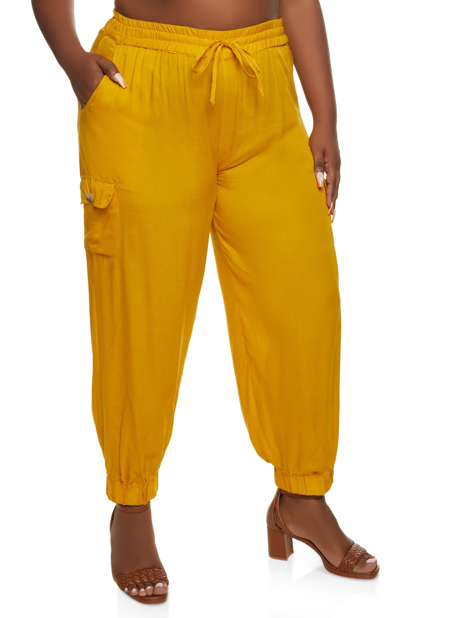 Plus Size High Waist Drawstring Cargo Joggers sold by Rainbow