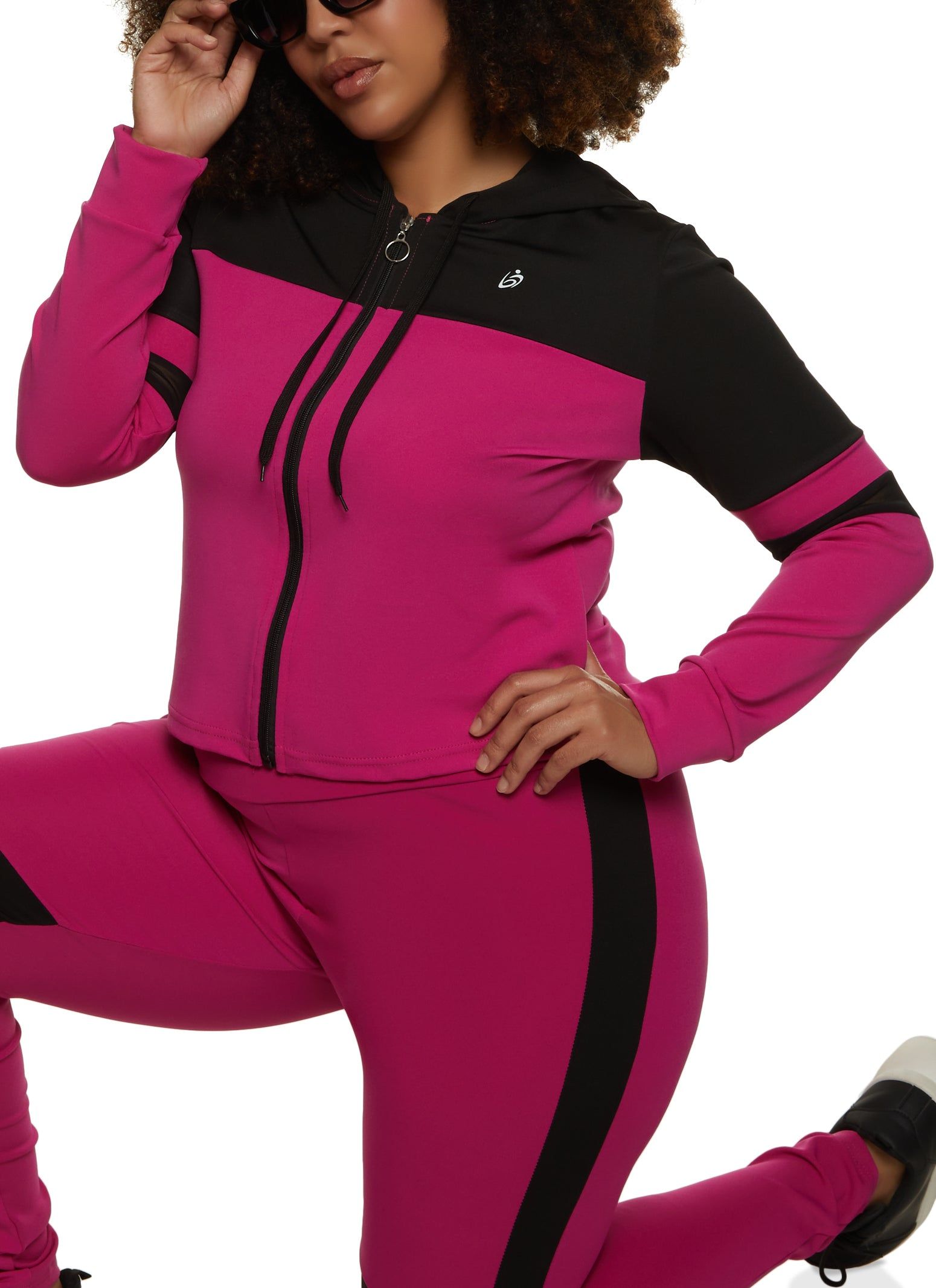 Plus Size Color Block Zip Front Hooded Track Jacket sold by Rainbow