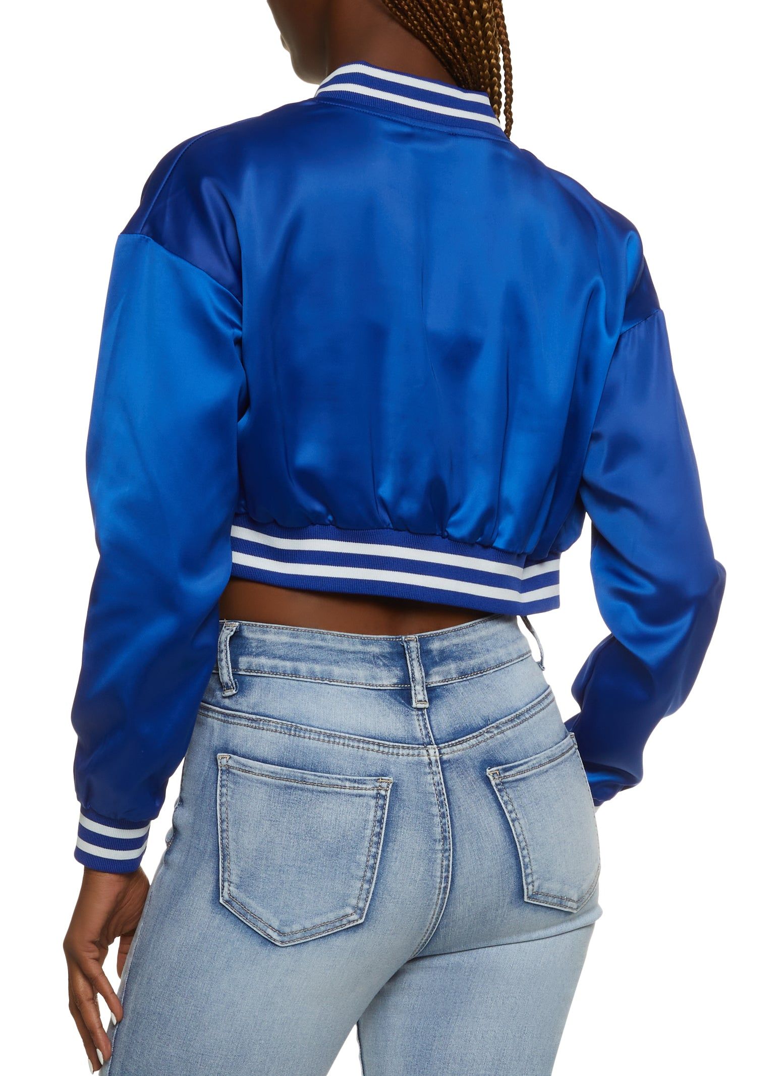 Satin Daisy Patch Cropped Varsity Jacket sold by Rainbow product image thumbnail 2