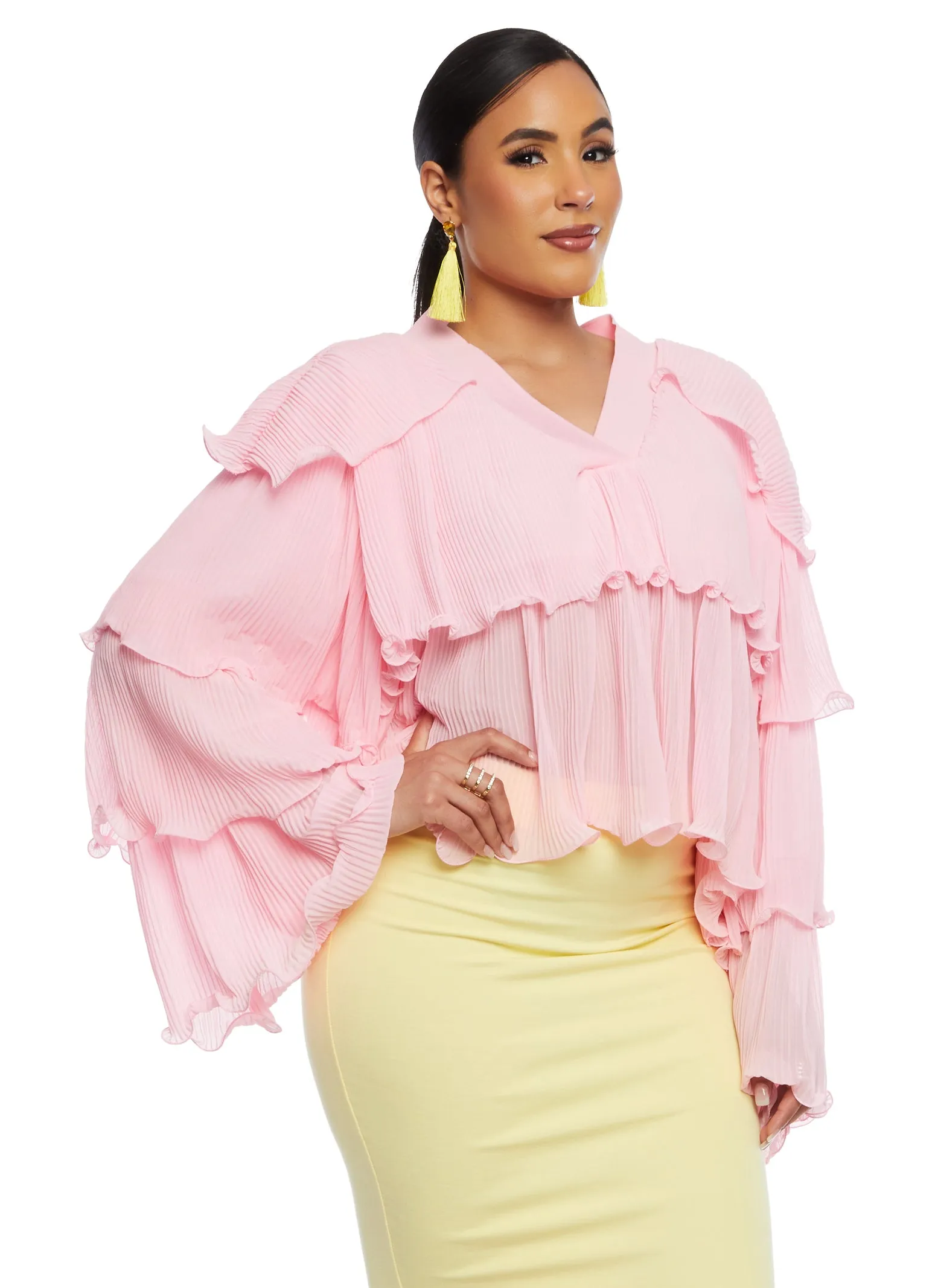 Plisse Ruffled Tiered Long Sleeve Blouse sold by Rainbow product image thumbnail 2