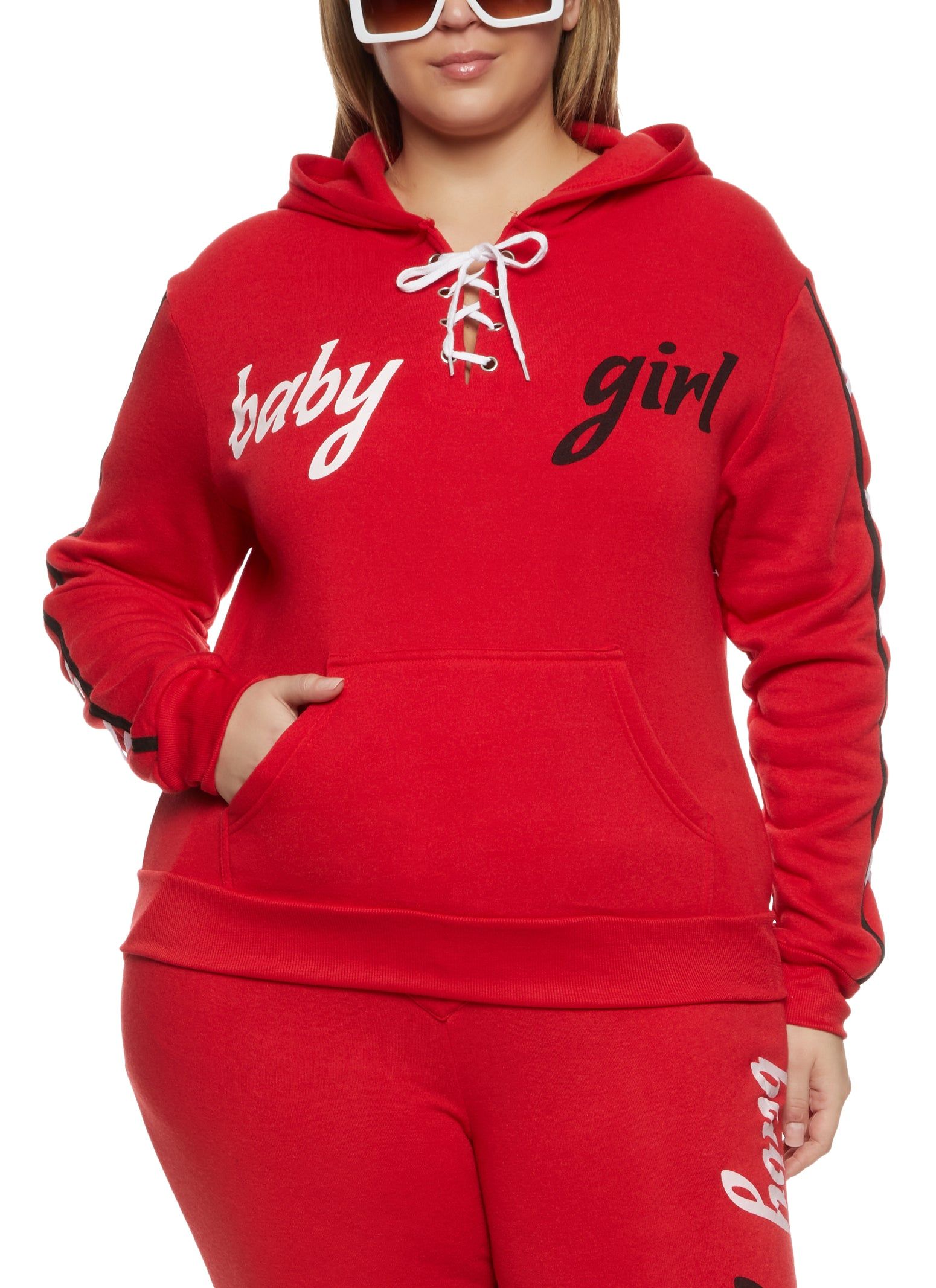 Plus Size Baby Girl Lace Up Detail Pullover Hoodie sold by Rainbow