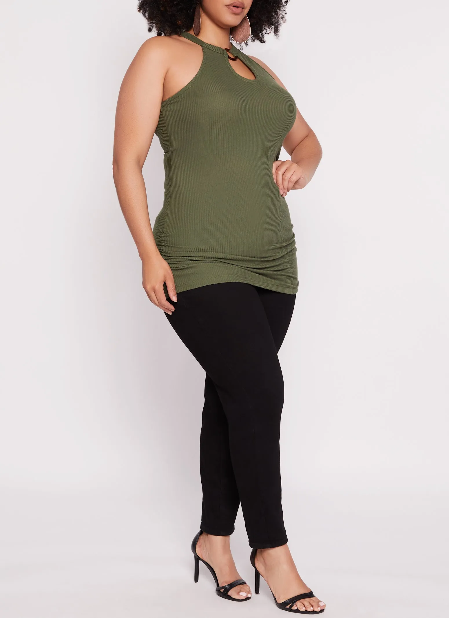 Plus Size O Ring Keyhole Ruched Tank Top sold by Rainbow product image thumbnail 2