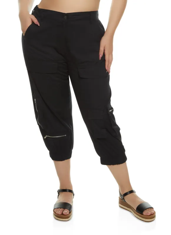 Plus Size Zipper Detail Cargo Pocket Capri Pants sold by Rainbow