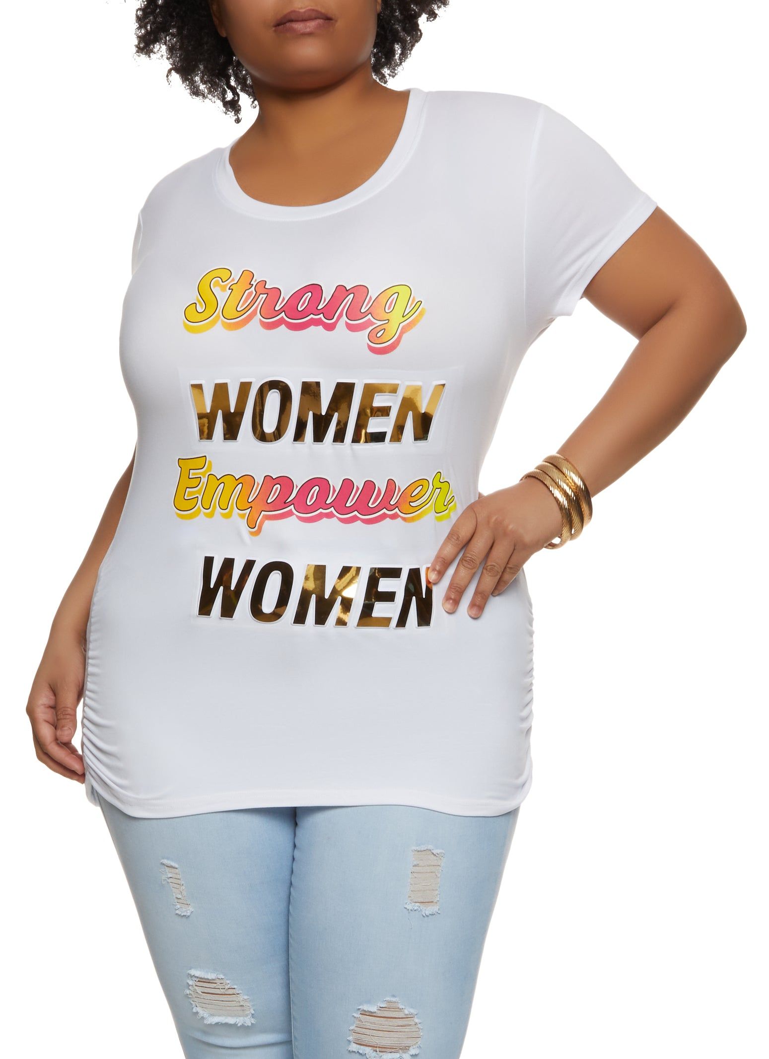 Plus Size Strong Women Empower Women Embossed Foil Graphic Tee sold by Rainbow