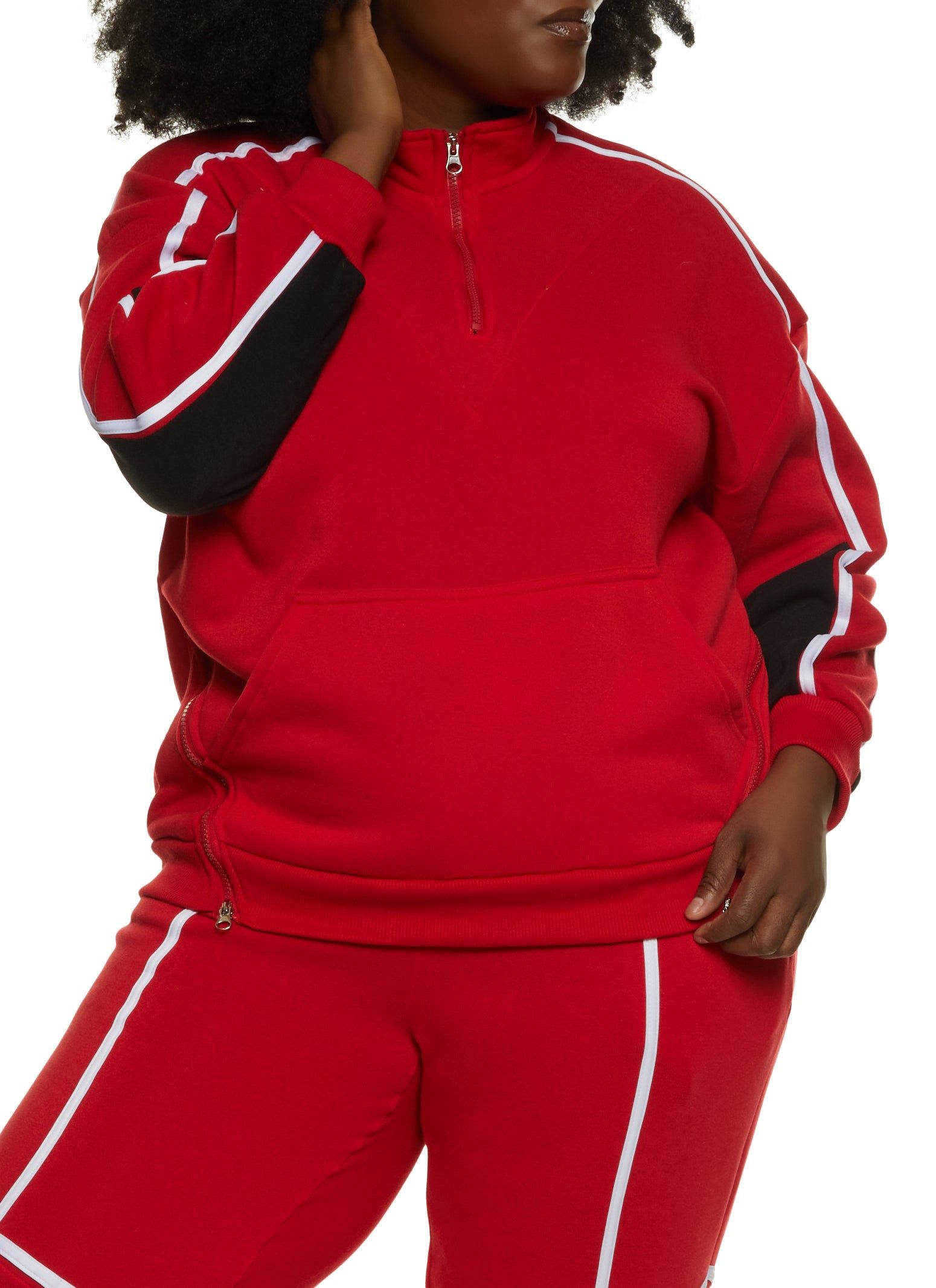 Plus Size Color Blocked Sleeve Half Zip Sweatshirt sold by Rainbow
