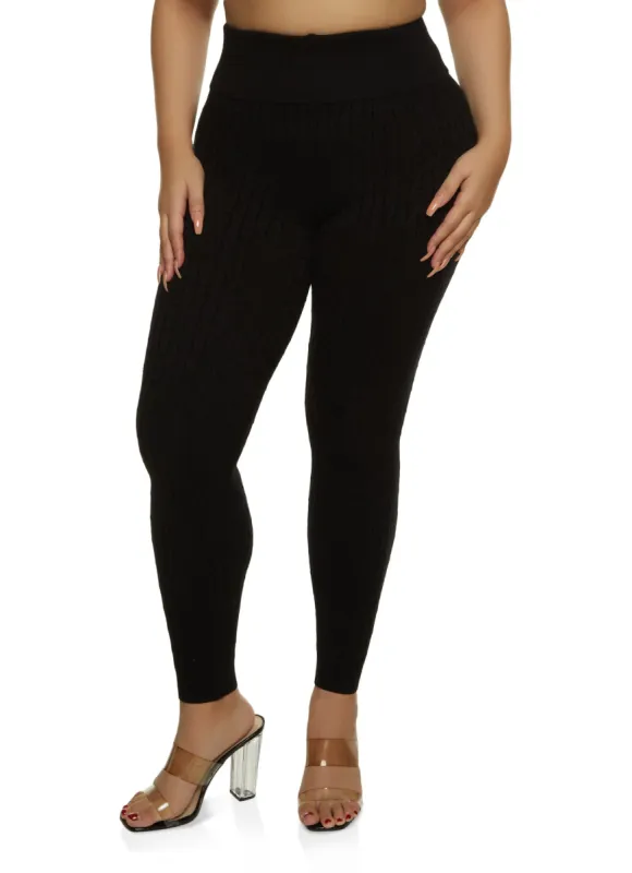 Plus Size Cable Knit High Waisted Leggings sold by Rainbow