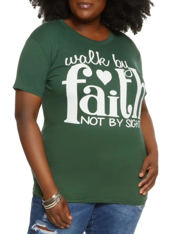 Plus Size Walk By Faith Graphic Tee sold by Rainbow