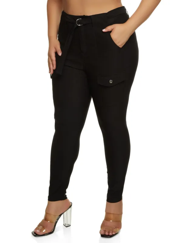 Plus Size Hyperstretch Belted Front Cargo Pocket Pants sold by Rainbow