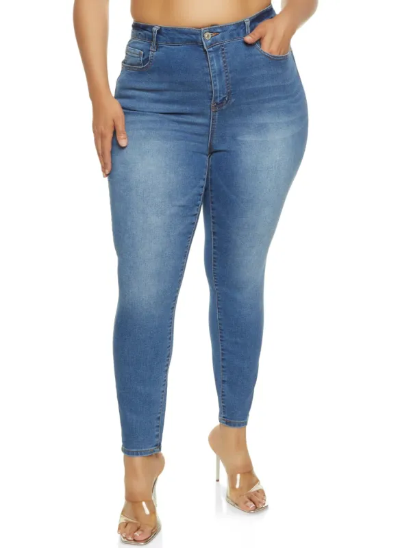 Plus Size WAX Whiskered High Waisted Skinny Jeans sold by Rainbow