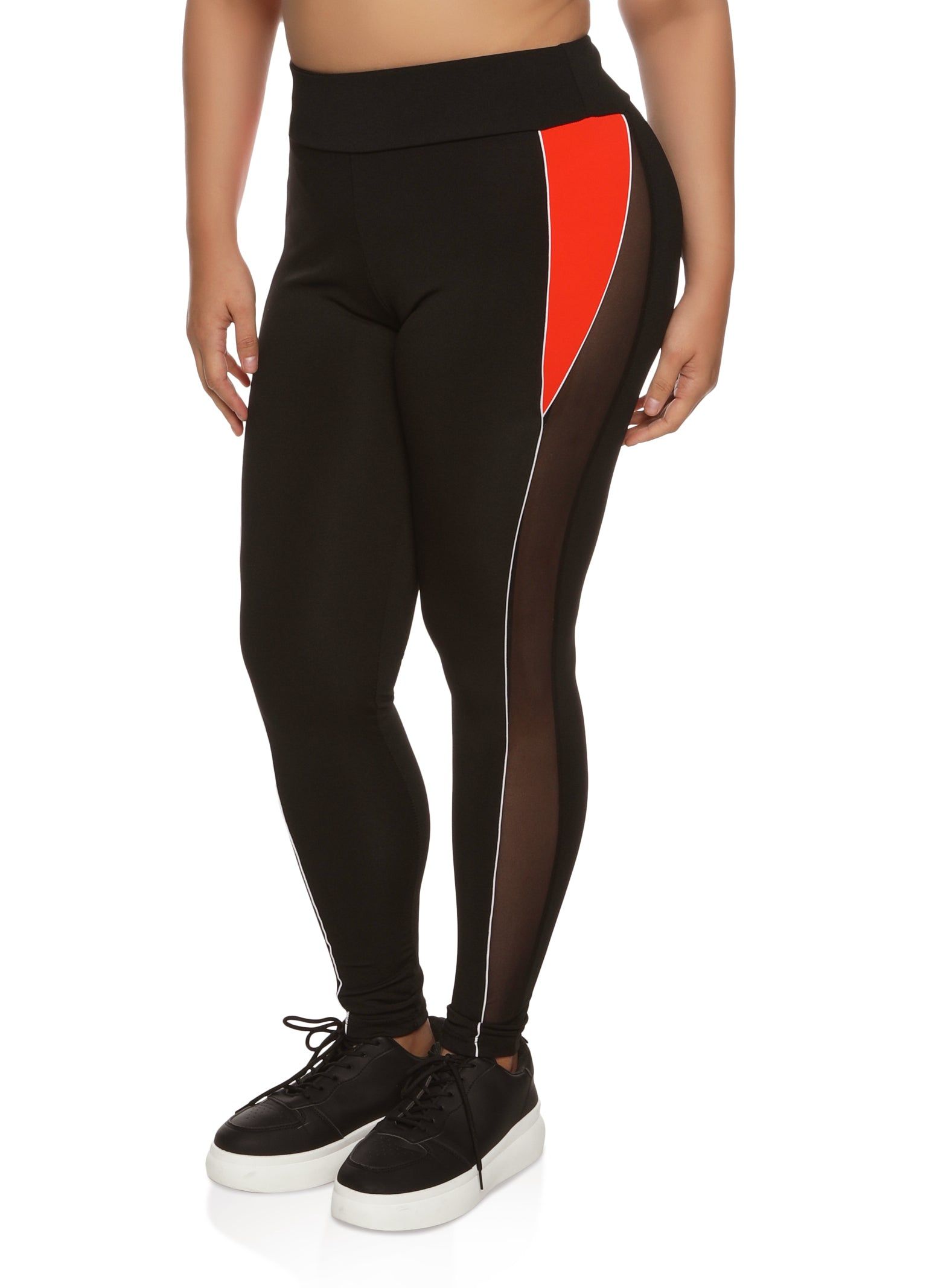 Plus Size Contrast Piping Mesh Detail Leggings sold by Rainbow