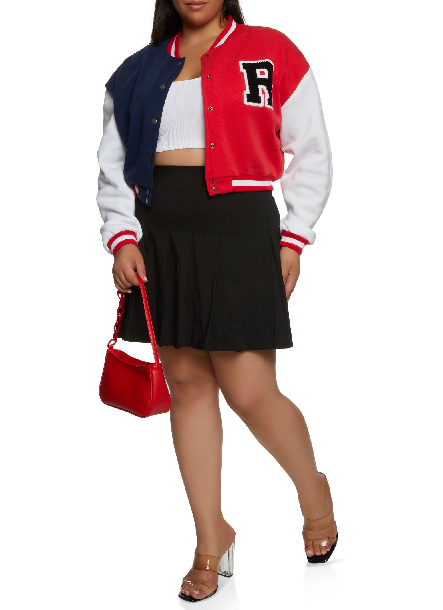 Plus Size Color Blocked Cropped Letterman Jacket sold by Rainbow product image thumbnail 2