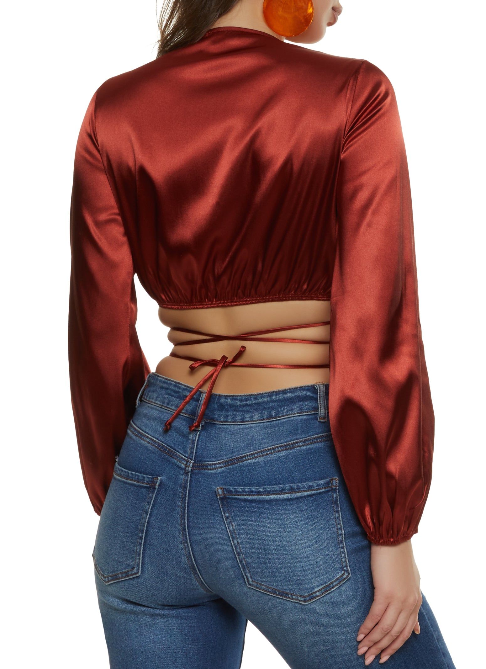 Satin Puff Sleeve Cropped Wrap Top sold by Rainbow product image thumbnail 2