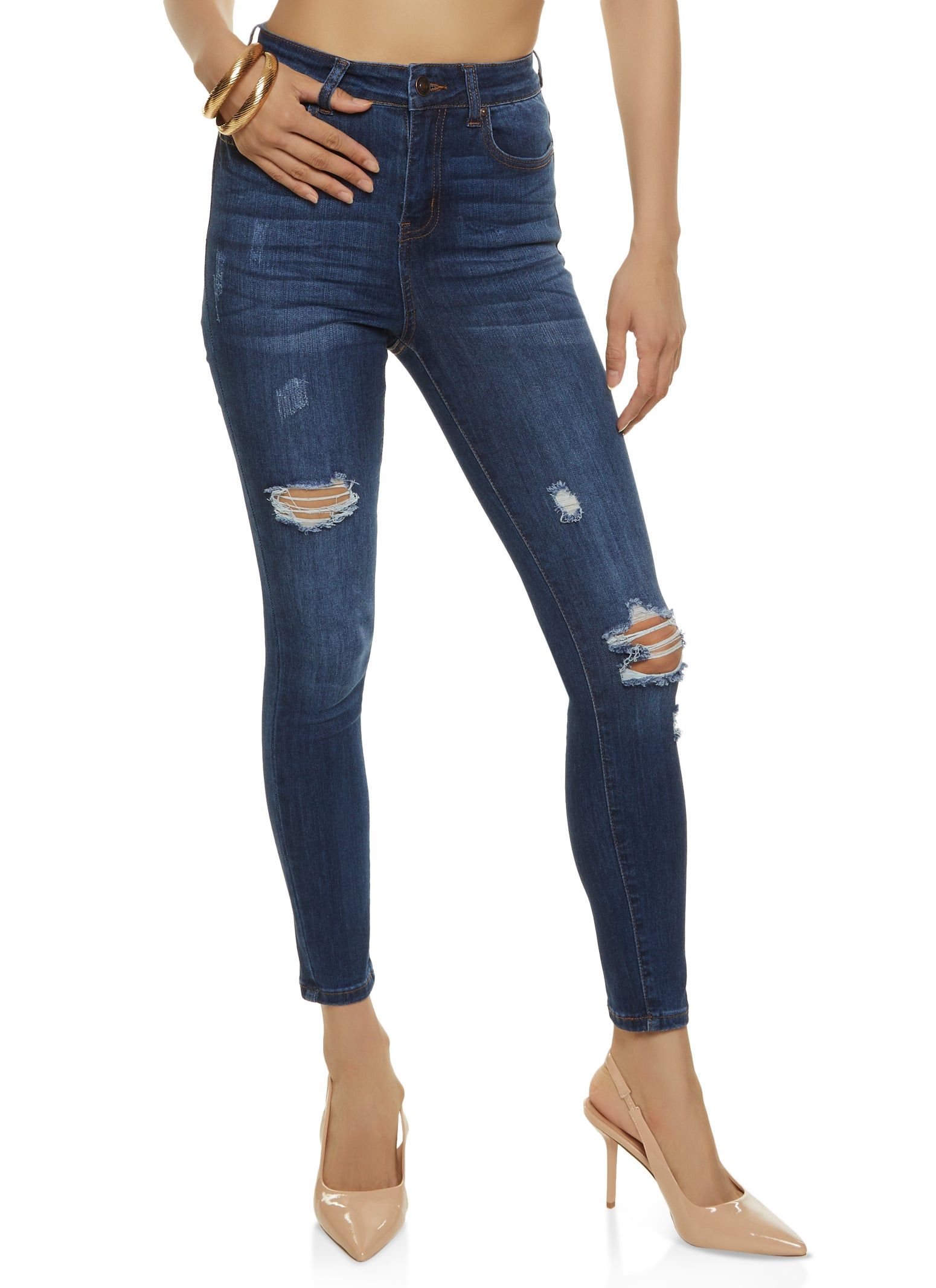 WAX Stretch Distressed High Rise Jeans sold by Rainbow
