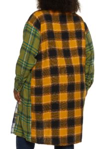 Plus Size Color Block Plaid Long Flannel Shirt sold by Rainbow