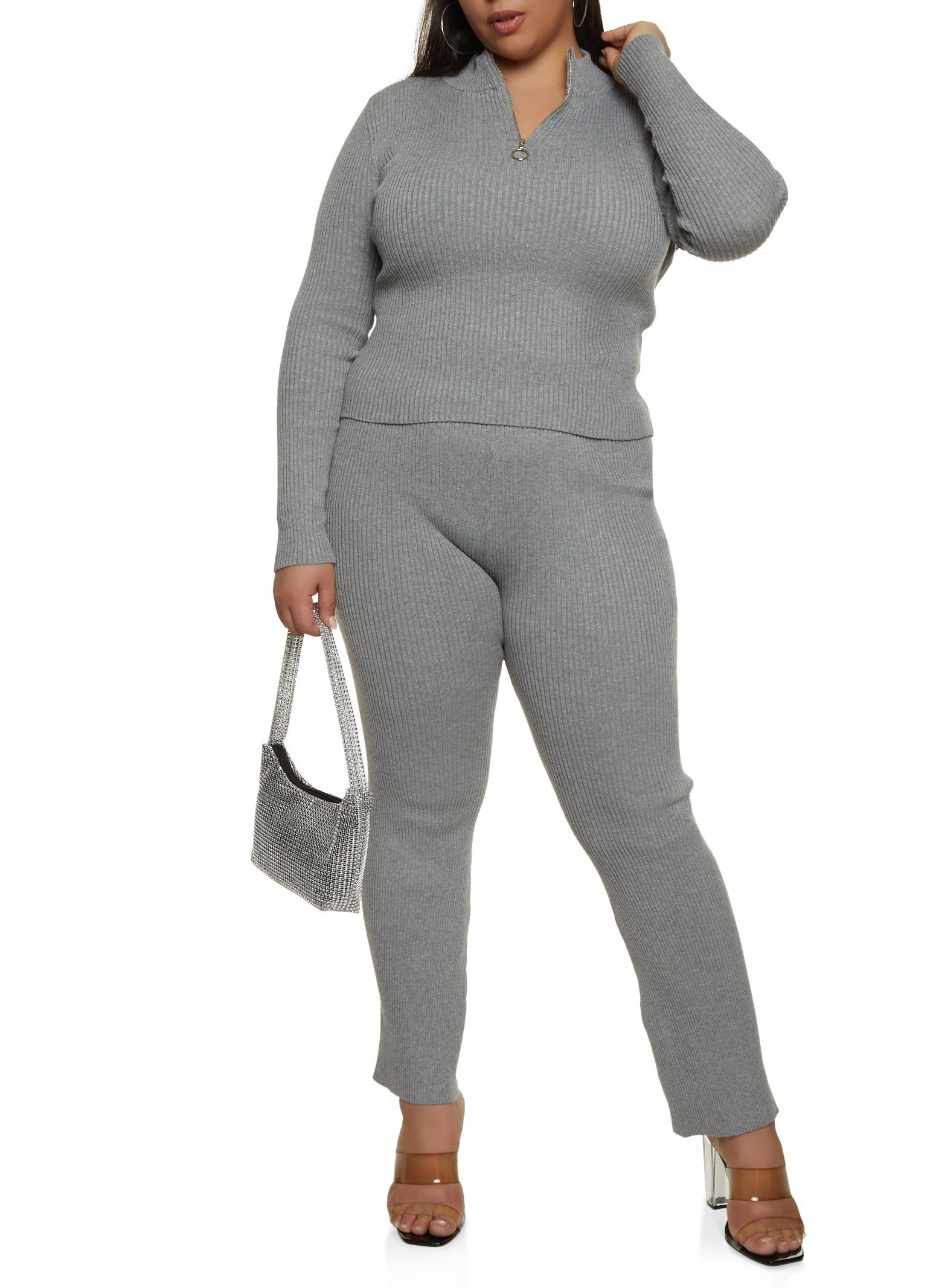 Plus Size Rib Knit Half Zip Cropped Sweater sold by Rainbow product image thumbnail 2