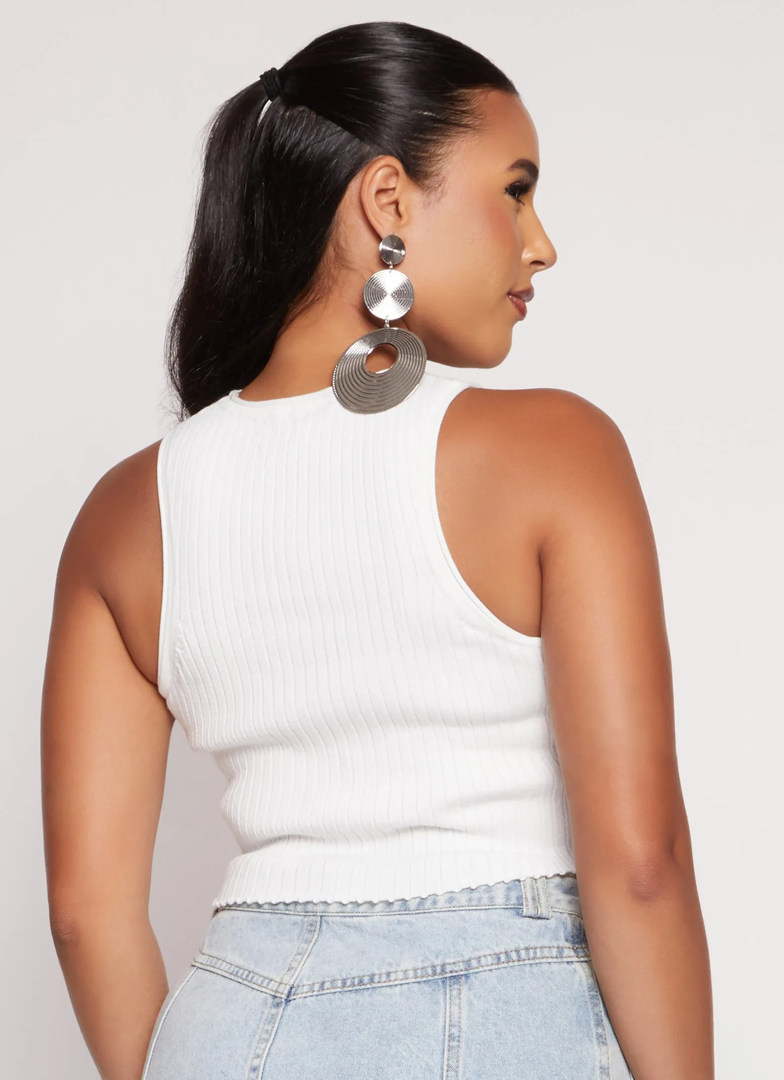 Ribbed Knit High Neck Cropped Tank Top sold by Rainbow product image thumbnail 3