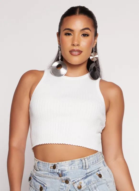 Ribbed Knit High Neck Cropped Tank Top sold by Rainbow