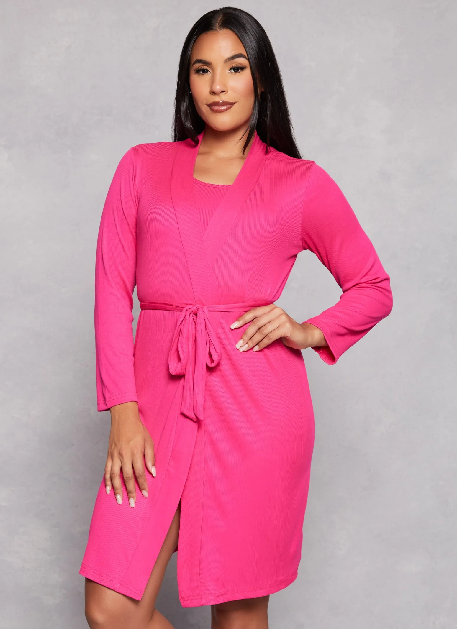 Rib Knit Cropped Pajama Tank Top and Shorts with Robe sold by Rainbow