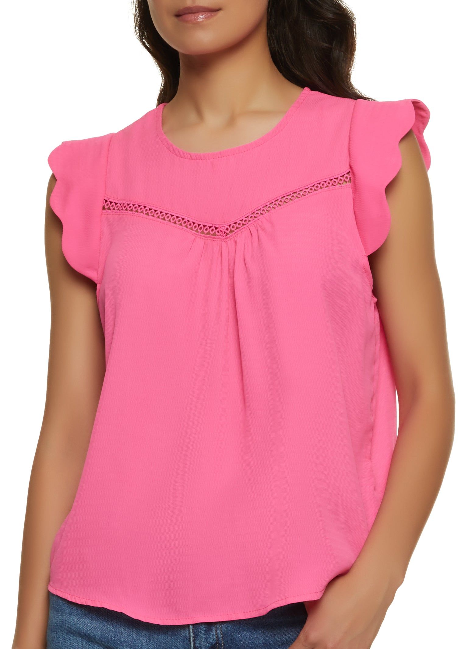 Crochet Detail Scalloped Sleeve Blouse sold by Rainbow